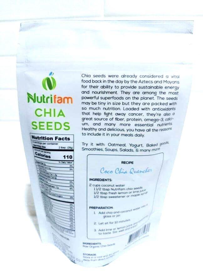 Nutrifam Chia Seeds 100g (Category: Health Food, Drinks & Tonics) located in Manila. Submitted by rotalie (Listing ID 1083585509, Image 3). Description: Nutrifam Chia Seeds 100 #inManila #inQC #inMandaluyong #inMakati #inTaguig #inPasig #inMarikina #inCainta #inAntipolo Delivery thru Lalamove or Grab express c/o buyer from Sampaloc Manila. Payment via bank transfer or GCash before shipping :) For further inquiries, pls call us 09153264002 :) .