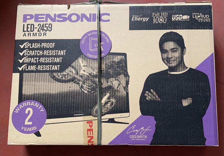 PENSONIC 24 Inch TV (Category: TV) located in Pasay City. Submitted by kkalien (Listing ID 1083547771, Image 1). Description: PENSONIC TV 24 Inch LED 2459 ARMOR 📣BRAND NEW📣 ✔️LED TV 24 Inch ✔️Protective Glass Panel ✔️1 HDMI ✔️1 USB Port ✔️1 VGA Port ✔️2 AV In ✔️PC Audio In/Out ✔️RF In ✔️Resolution: HD Ready (1366 x 768) ✔️Smart energy saving ✔️2 Years local warranty It contains of: Unit Remote Control Stand 4pcs Screw Product Manual Shipping fe