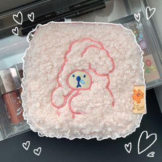 Pink plush rabbit makeup / sanitary pouch / bag