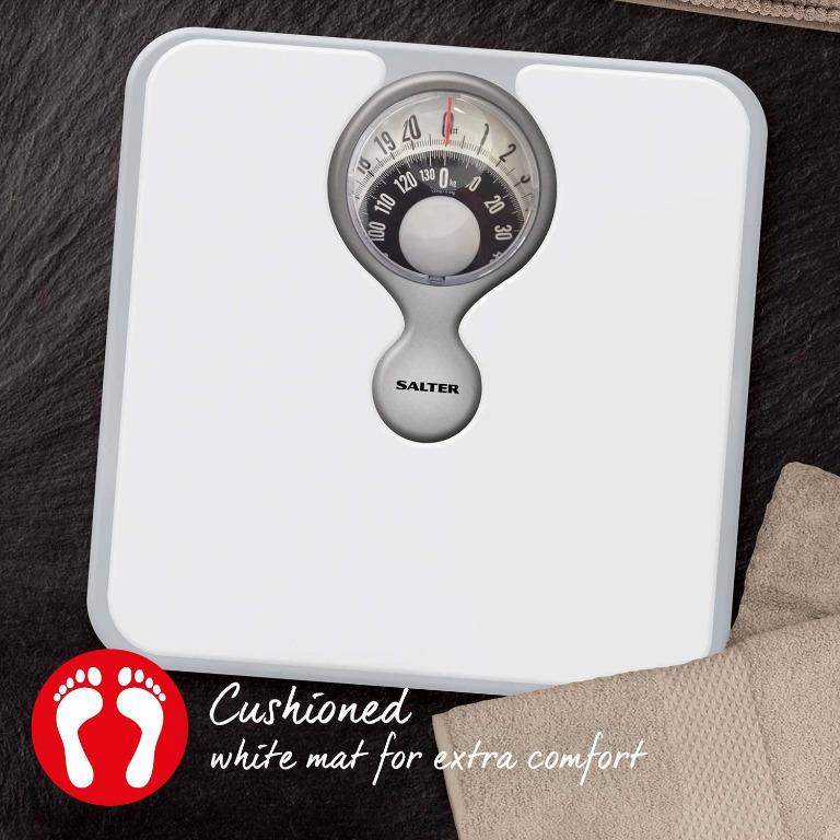 Salter Mechanical Bathroom Scales Easy To Read Magnified Display For Weighing With Precision Measure In St Lbs Kg Comfortable Cushioned Platform No Batteries Simple Step On White Health Nutrition Health