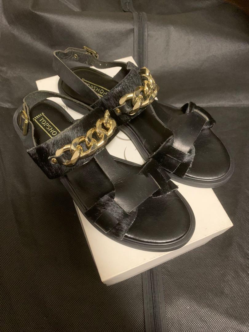 On Sale Topshop Black Pony hair chain flat sandals Topshop Carousell