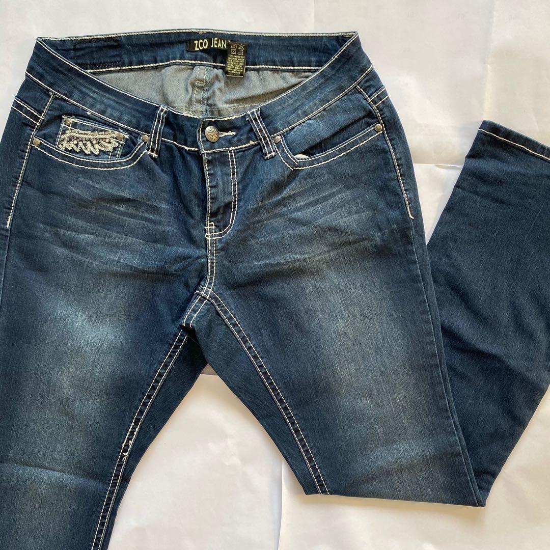 Y2k vintage embroidered contrast stitch low waist denim pants for women