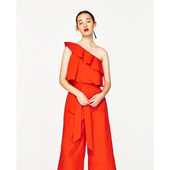 Zara frilled poplin jumpsuit, Fesyen 