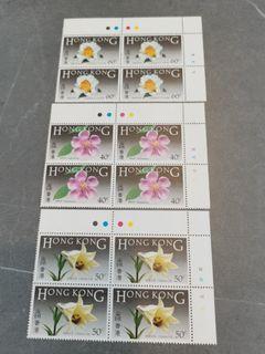 1985年香港花卉郵票（前3張）新票4方連