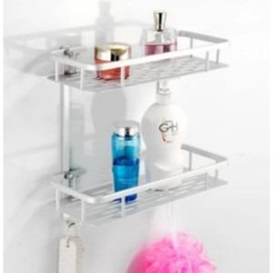 2 Layer Wall Mounted Bathroom Organizer Rack with Hook (Category: Bathroom & Kitchen Fixtures) located in Pasay City. Submitted by meostore (Listing ID 1083793867, Image 1). Description: Package Dimensions: 38 x 9 x 29 Brand New and high quality. Material: Aluminium Eco-friendly，Durable，Strong Perfect for storage in the corner of the kitchen and bathroom It can disassembly and be using most time. Holes in the bottom, drain water, keep drying..