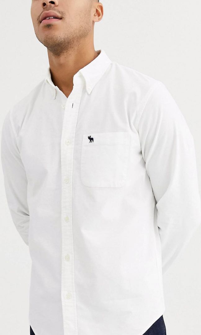 Abercrombie u0026 Fitch Logo White Oxford Shirt, Men's Fashion, Tops u0026 Sets,  Tshirts u0026 Polo Shirts on Carousell