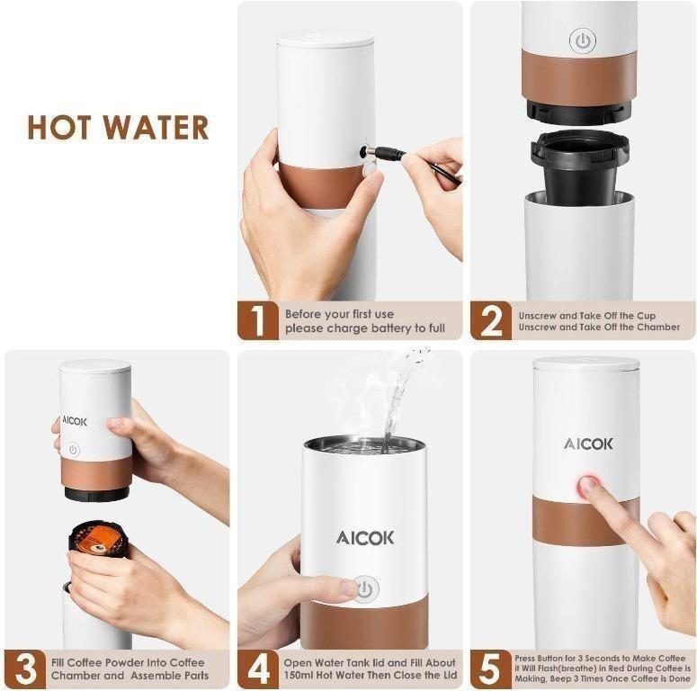 AICOK Portable Coffee Maker, 2 in 1 Single Serve Coffee Machine for K