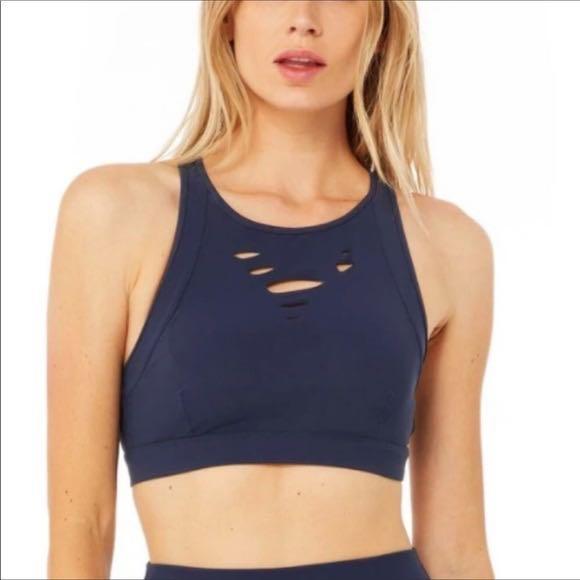 Alo Yoga Ripped Warrior Bra In Rich Navy, Women's Fashion, Activewear on  Carousell