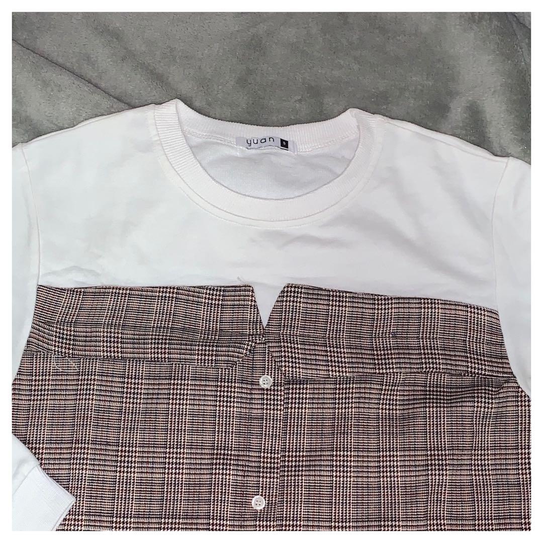 Baju kotak kotak model Sweater lengan panjang korean merek yuan, Fesyen