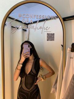 Sundays The Label SNDYS Black lace deep V midi bodycon dress