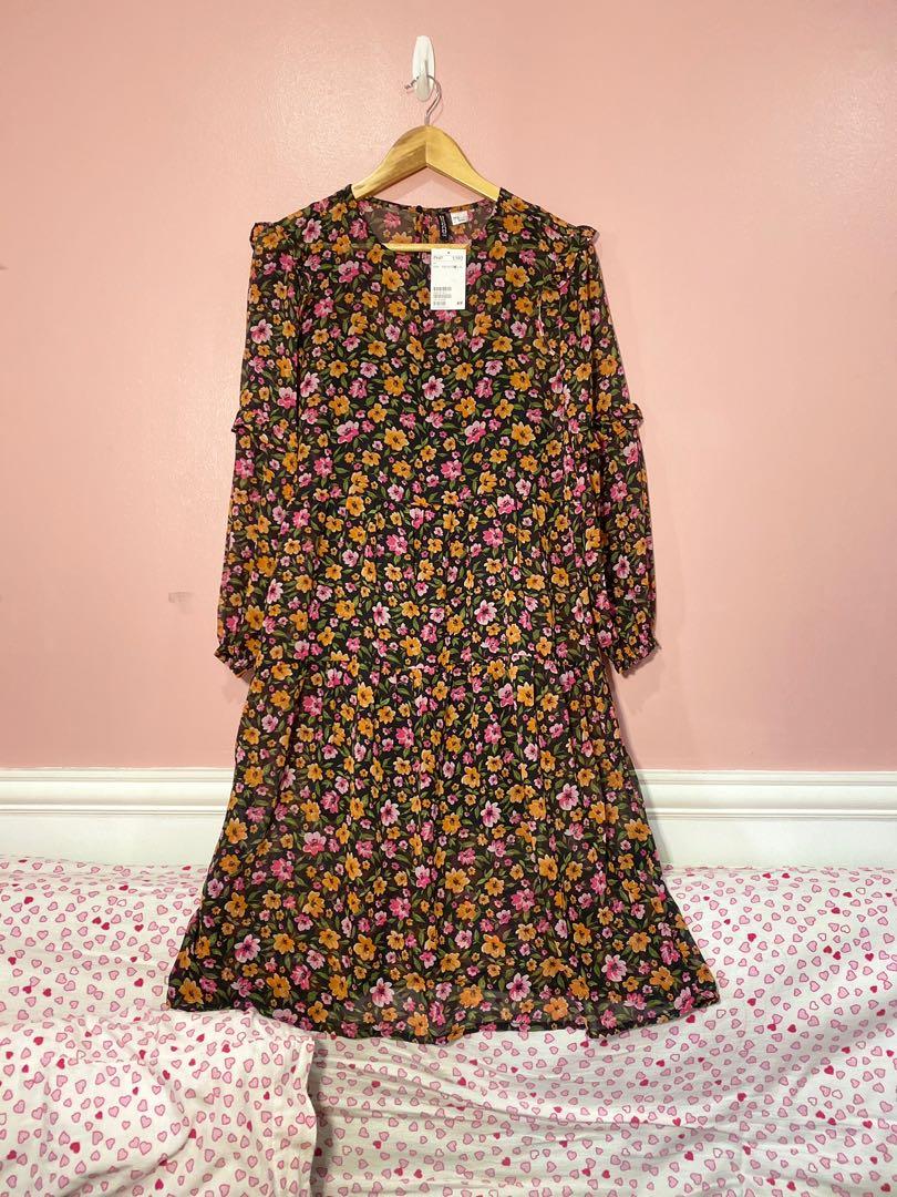 H\u0026M Floral ruffle trim chiffon midi 