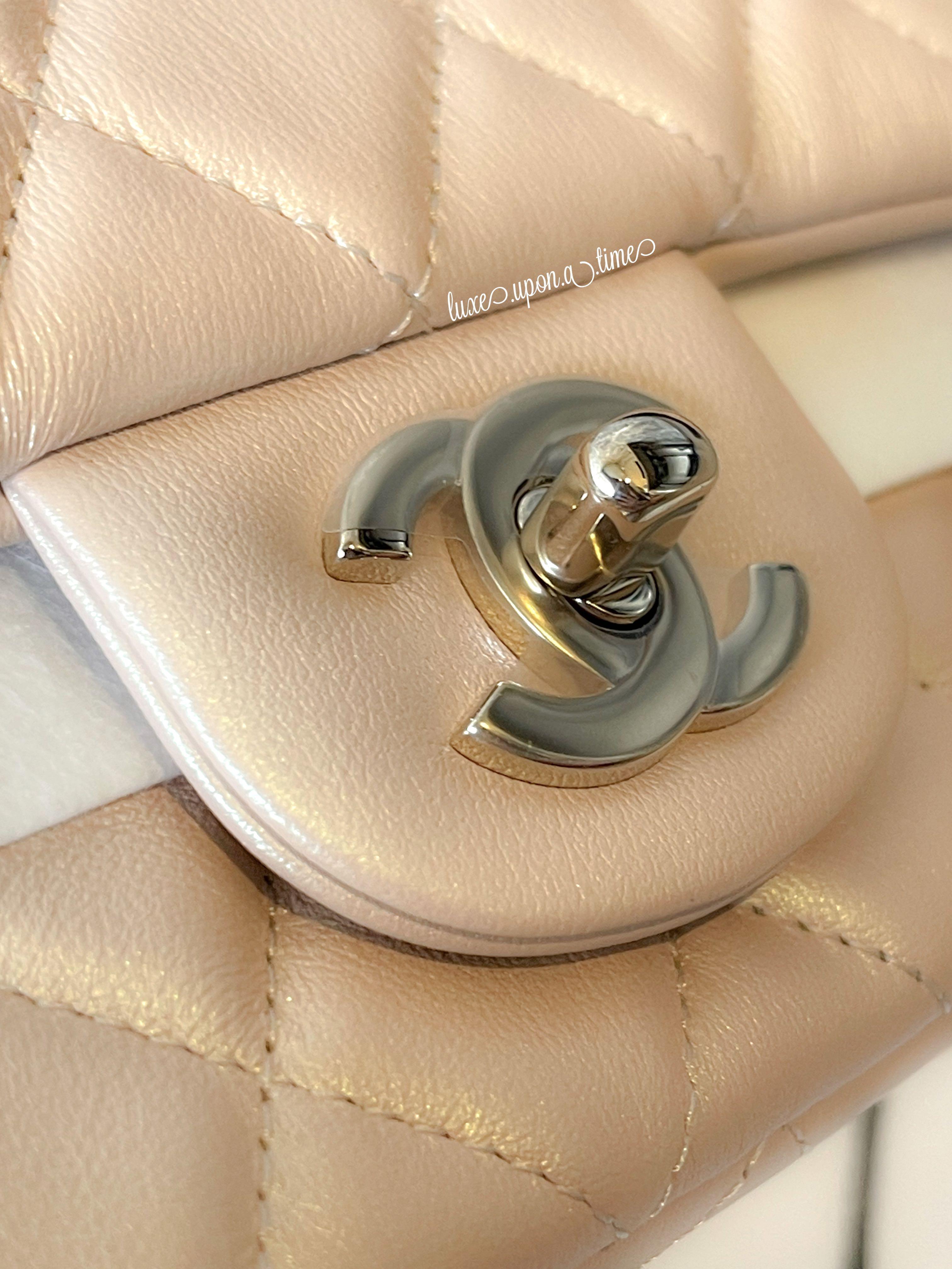 Chanel 21S Iridescent Beige Classic Timeless Flap Mini Rectangular