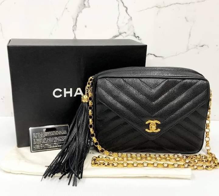 Chanel Vintage Chevron Camera Bag with Tassle GHW Caviar, Luxury, Bags &  Wallets on Carousell