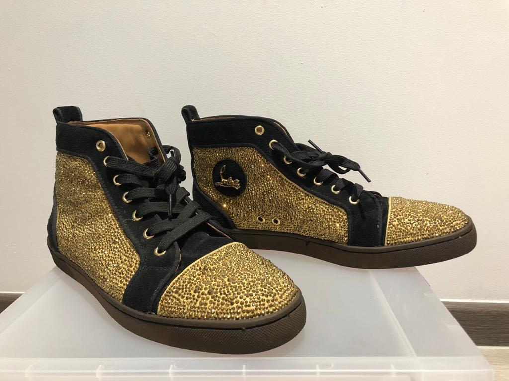 Christian louboutin black sale and gold sneakers