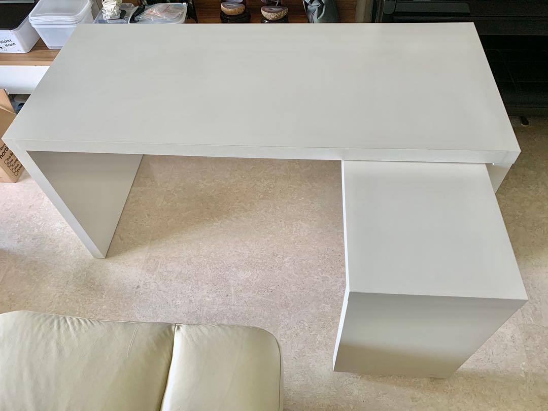 IKEA MALM Desk with pullout panel, white 151x65 cm, Furniture & Home