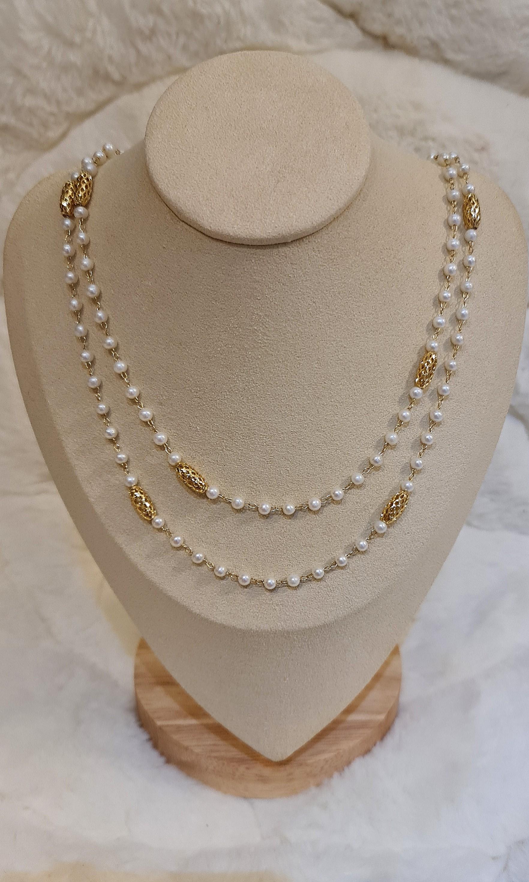 White pearl necklace clearance with gold