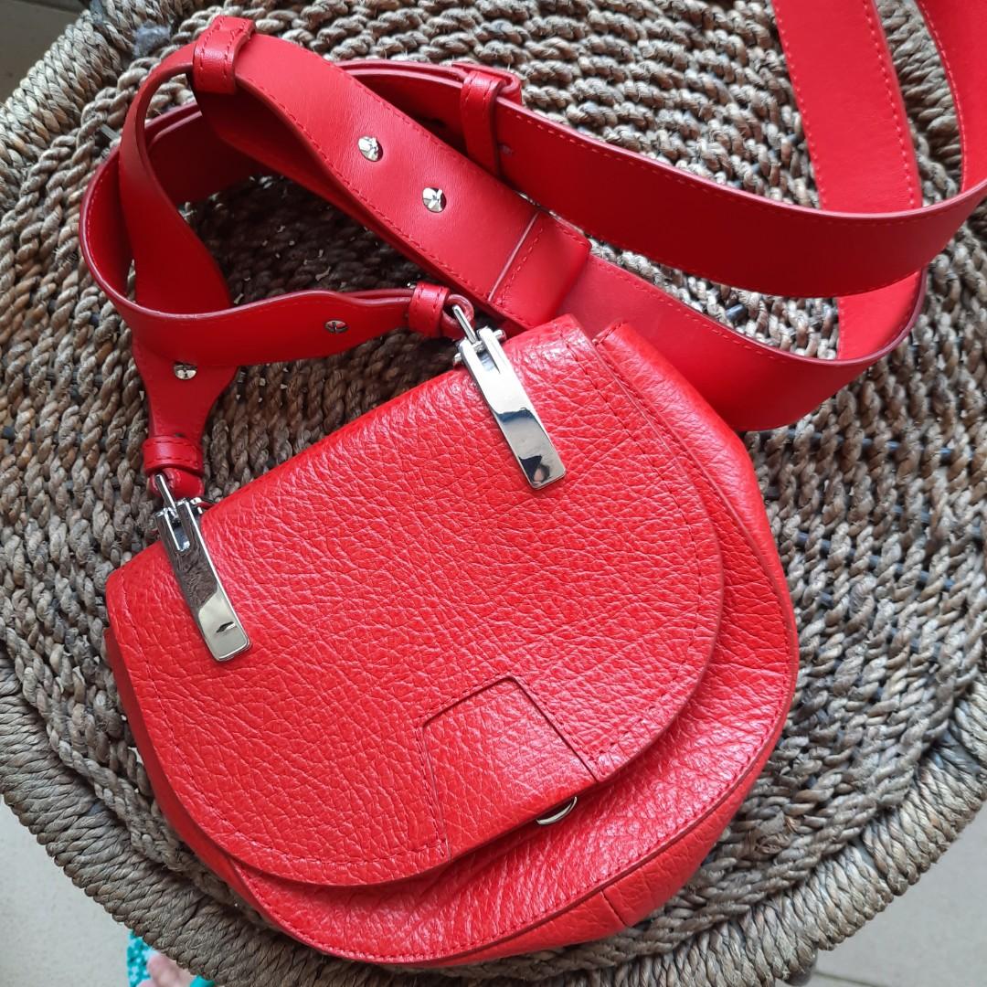 Massimo Dutti Red Sling Bag with Silver Hardware