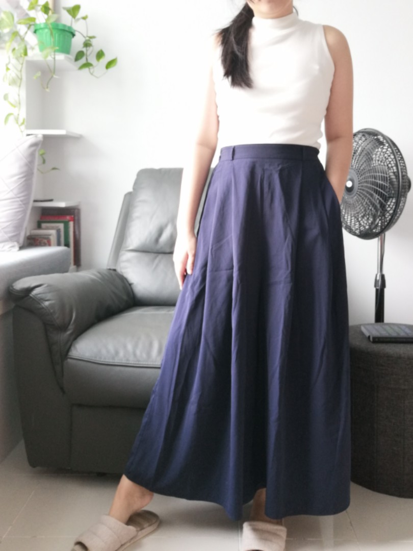 Oriental Wide Leg Trousers Navy