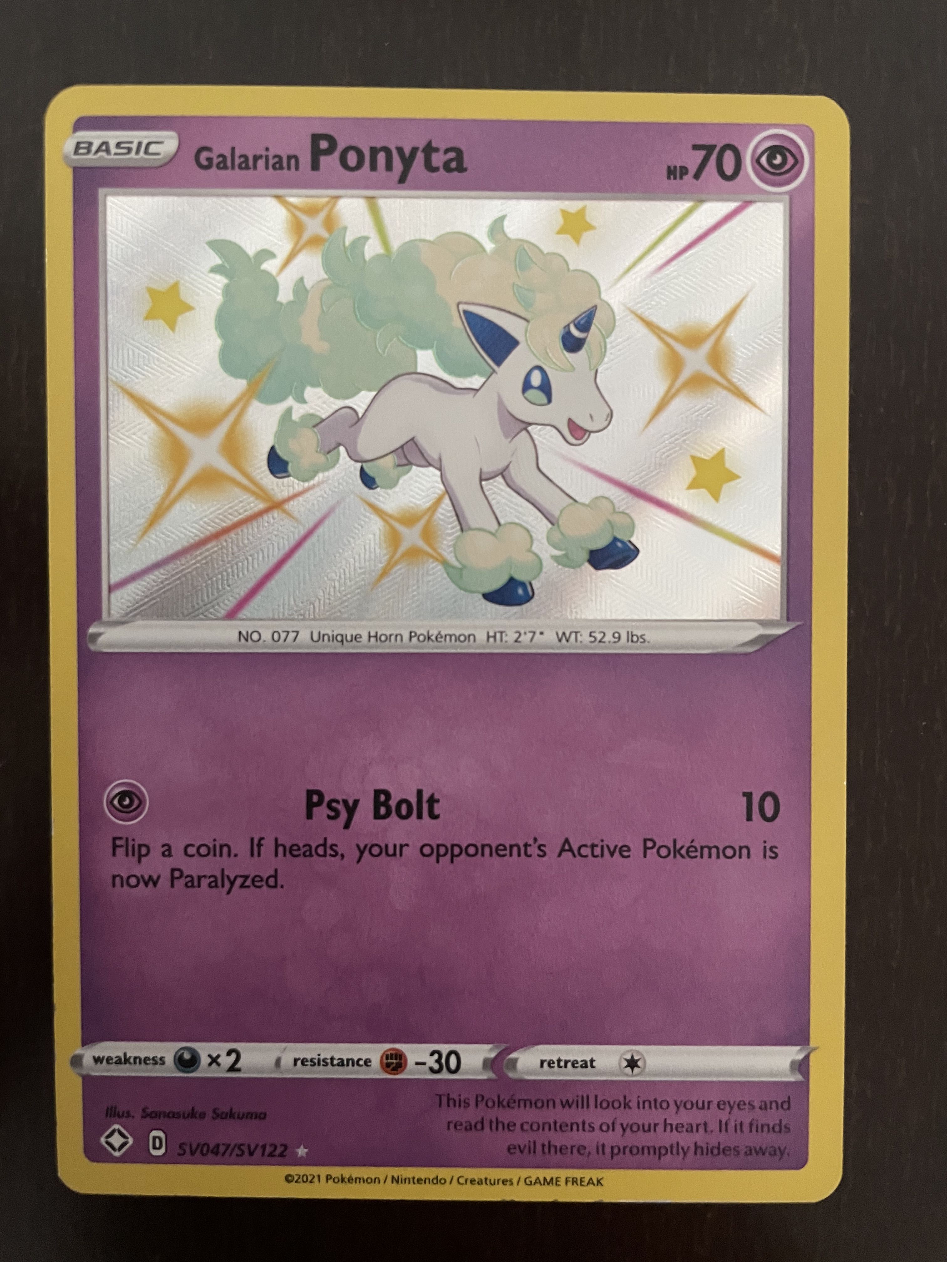 Pokemon TCG Galarian Ponyta SV47/SV122 Shiny Rare Shining Fates