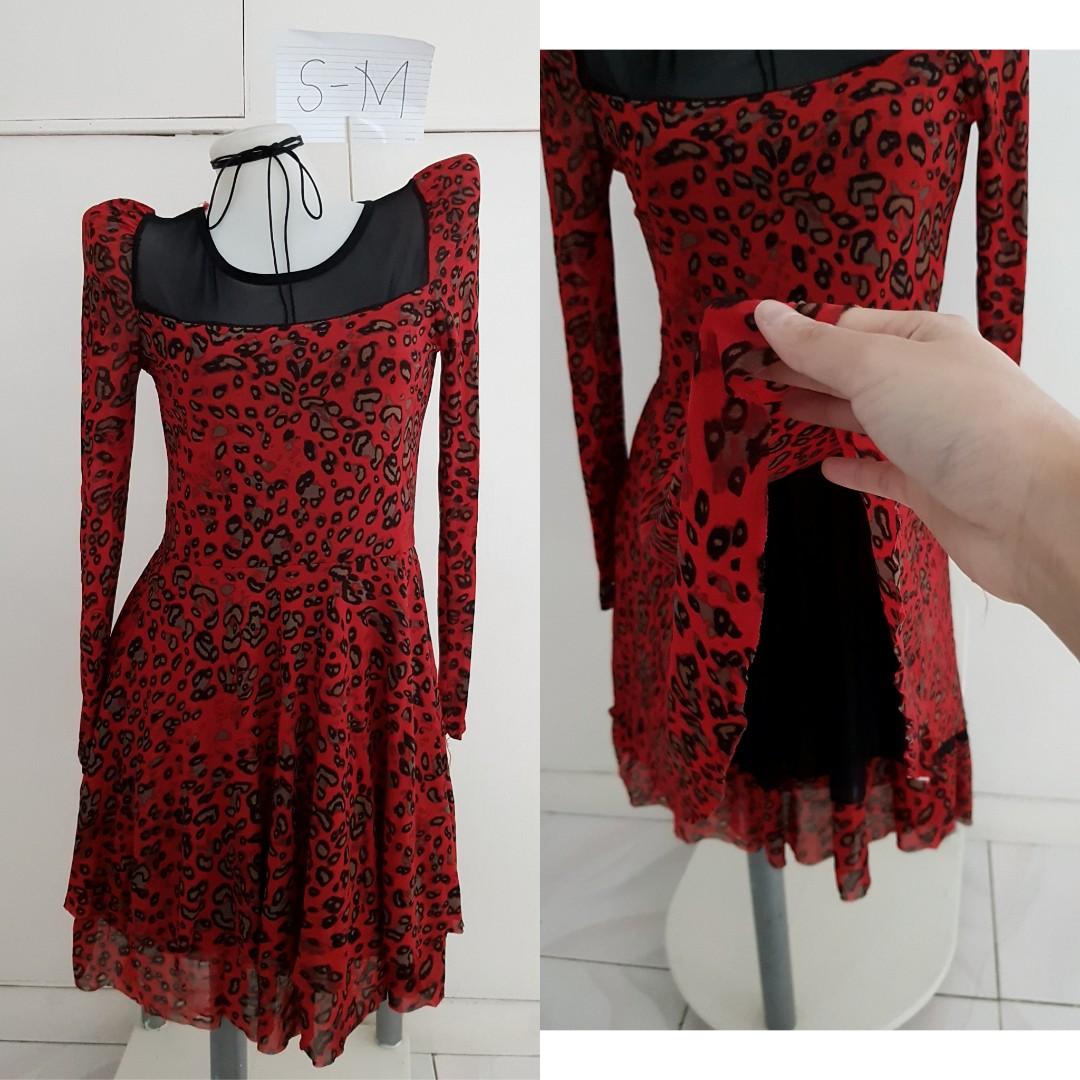 Red Cheetah Print Dress, Women's 