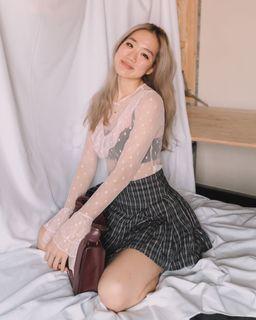 Sheer polka dot flare sleeve top