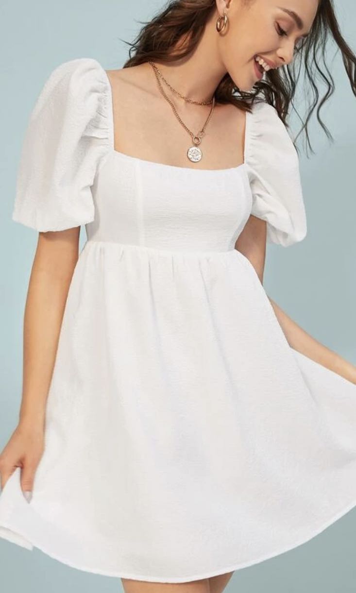 SHEIN White Puff Sleeve Dress, Women's ...