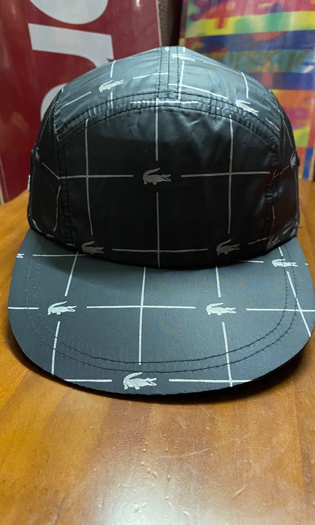 Supreme lacoste reflective grid 2025 nylon camp cap black
