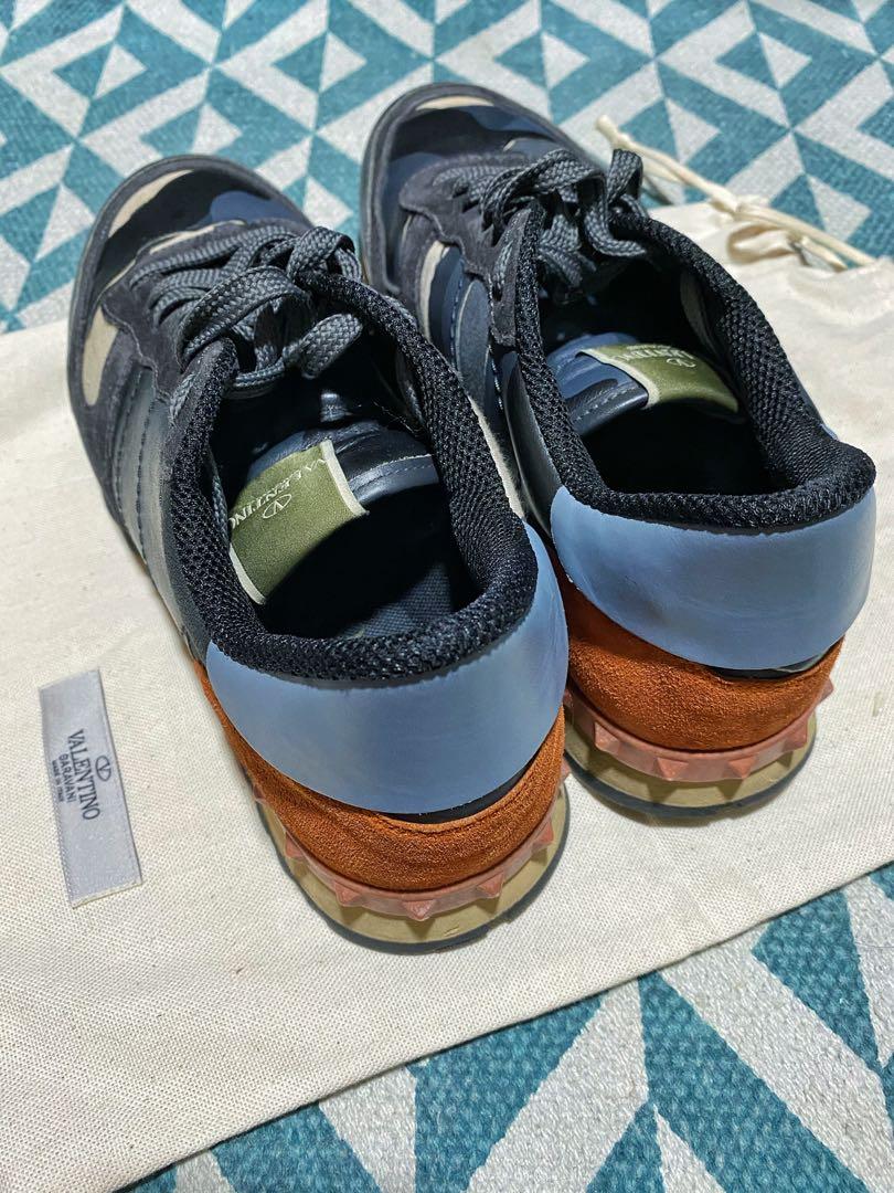 Valentino Garavani Rockrunner Grey and Blue Camou with Orange Sole