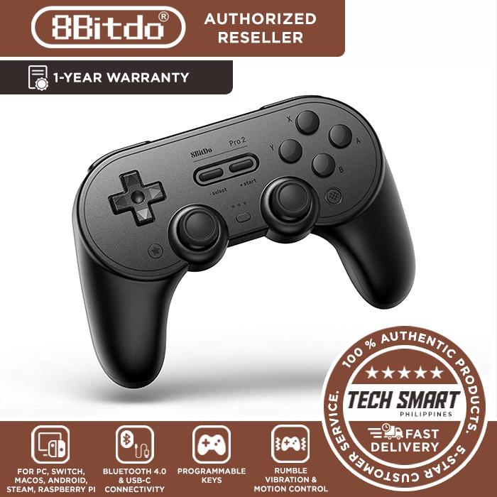 8Bitdo Pro 2 Bluetooth Controller for Switch, PC, macOS, Android, Steam & Raspberry Pi (Category: Controllers) located in Manila. Submitted by techsmartph (Listing ID 1083957781, Image 1). Description: * Available colors: Black Edition, G Classic Edition, Grey Edition * 2 pro-level back Buttons. * Ultimate software now on PC, Android and iOS. * Custom profile switching, enhanced grip & 4-Way mode switching button. * Wireless Bluetooth, rumble vib