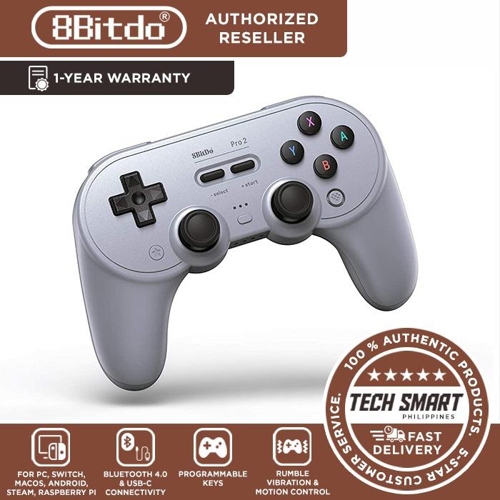 8Bitdo Pro 2 Bluetooth Controller for Switch, PC, macOS, Android, Steam & Raspberry Pi (Category: Controllers) located in Manila. Submitted by techsmartph (Listing ID 1083957781, Image 3). Description: * Available colors: Black Edition, G Classic Edition, Grey Edition * 2 pro-level back Buttons. * Ultimate software now on PC, Android and iOS. * Custom profile switching, enhanced grip & 4-Way mode switching button. * Wireless Bluetooth, rumble vib