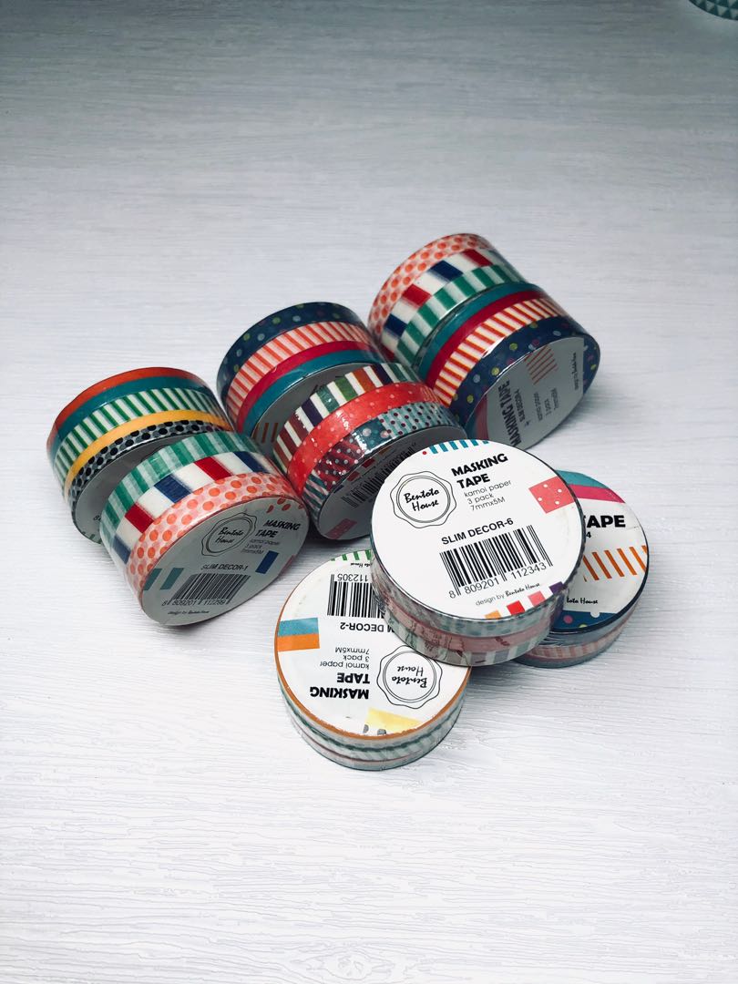 包本地平郵 全新 Kamoi paper masking tape 手帳 紙膠帶 7mm x 5M 3 in 1 pack 一捲, 興趣及遊戲