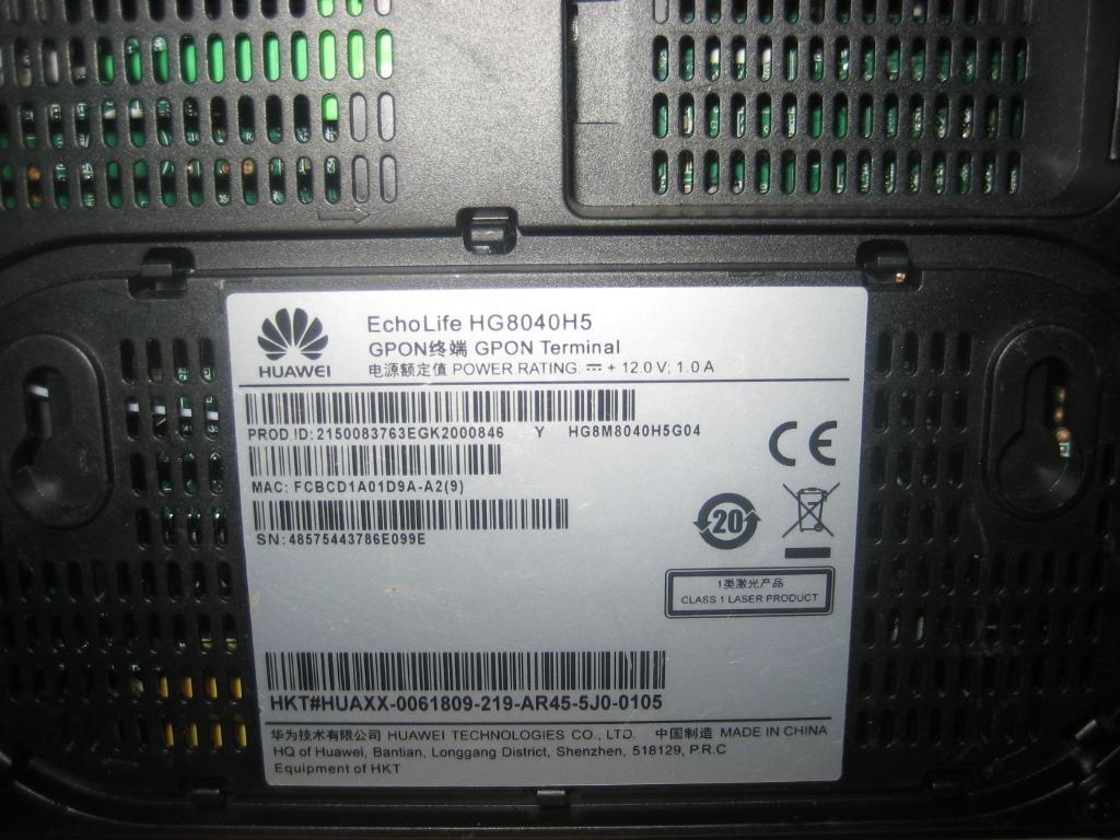 HUAWEI 華為 EchoLife HG8040H5 光纖 WiFi Modem Router 適合還機 HKT PCCW 電訊盈科 網上行 ...