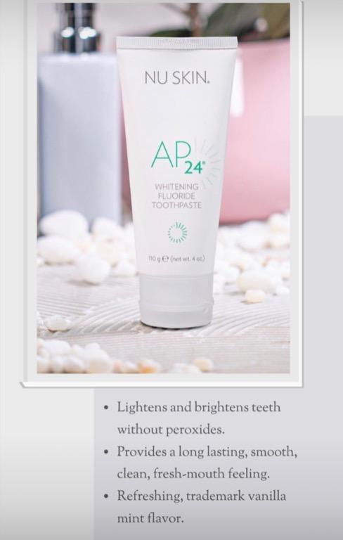 AP24 toothpaste (Category: Health Food, Drinks & Tonics) located in Singapore. Submitted by amici_friends (Listing ID 1083983713, Image 3). Description: Ap24 is the only whitening toothpaste that is Peroxide-free. No bleaching ingredient. It uses hydrated silica which is a very safe whitening content. Every use of Ap24 you'll notice not just whiten, but it also makes your teeth glossy! 😁 Switch now to the most effective whitening toothpaste! Swe