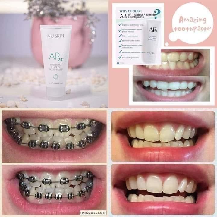 AP24 toothpaste (Category: Health Food, Drinks & Tonics) located in Singapore. Submitted by amici_friends (Listing ID 1083983713, Image 2). Description: Ap24 is the only whitening toothpaste that is Peroxide-free. No bleaching ingredient. It uses hydrated silica which is a very safe whitening content. Every use of Ap24 you'll notice not just whiten, but it also makes your teeth glossy! 😁 Switch now to the most effective whitening toothpaste! Swe
