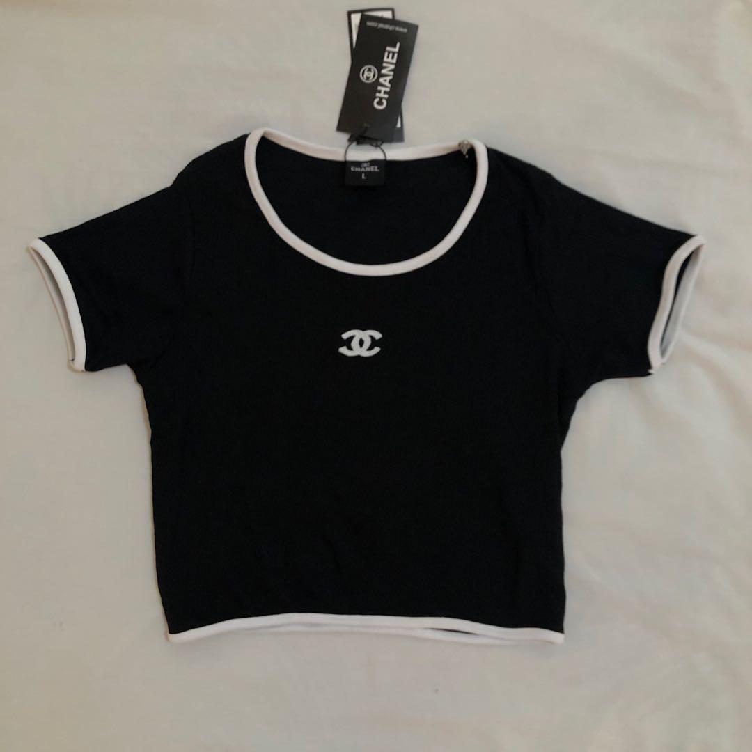 Chanel Black Croptop, Women's Fashion, Tops, Blouses on Carousell
