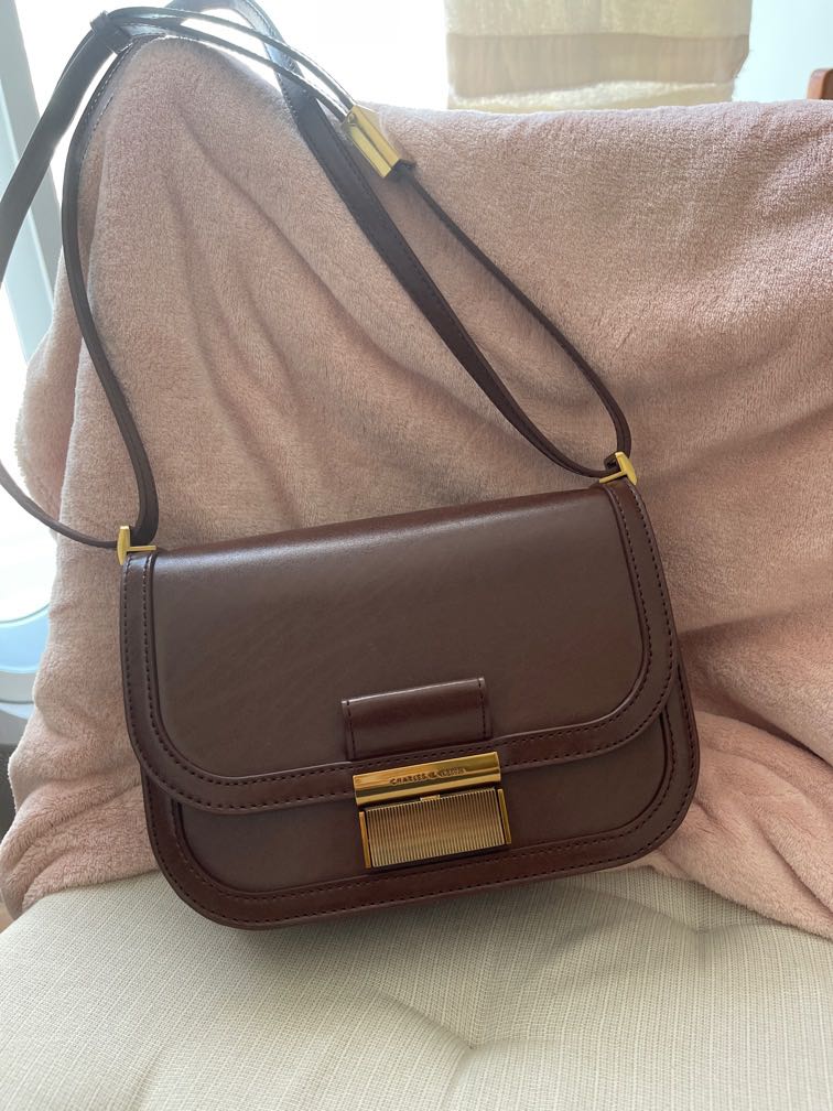 Charles and Keith Metallic PushLock Crossbody bag, Women's Fashion