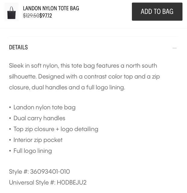 Landon Nylon Tote Bag By Calvin Klein