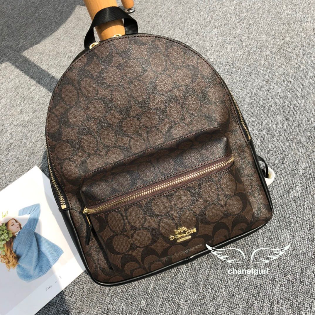 Coach Women Backpack Signature Canvas Brown, Women's Fashion, Bags