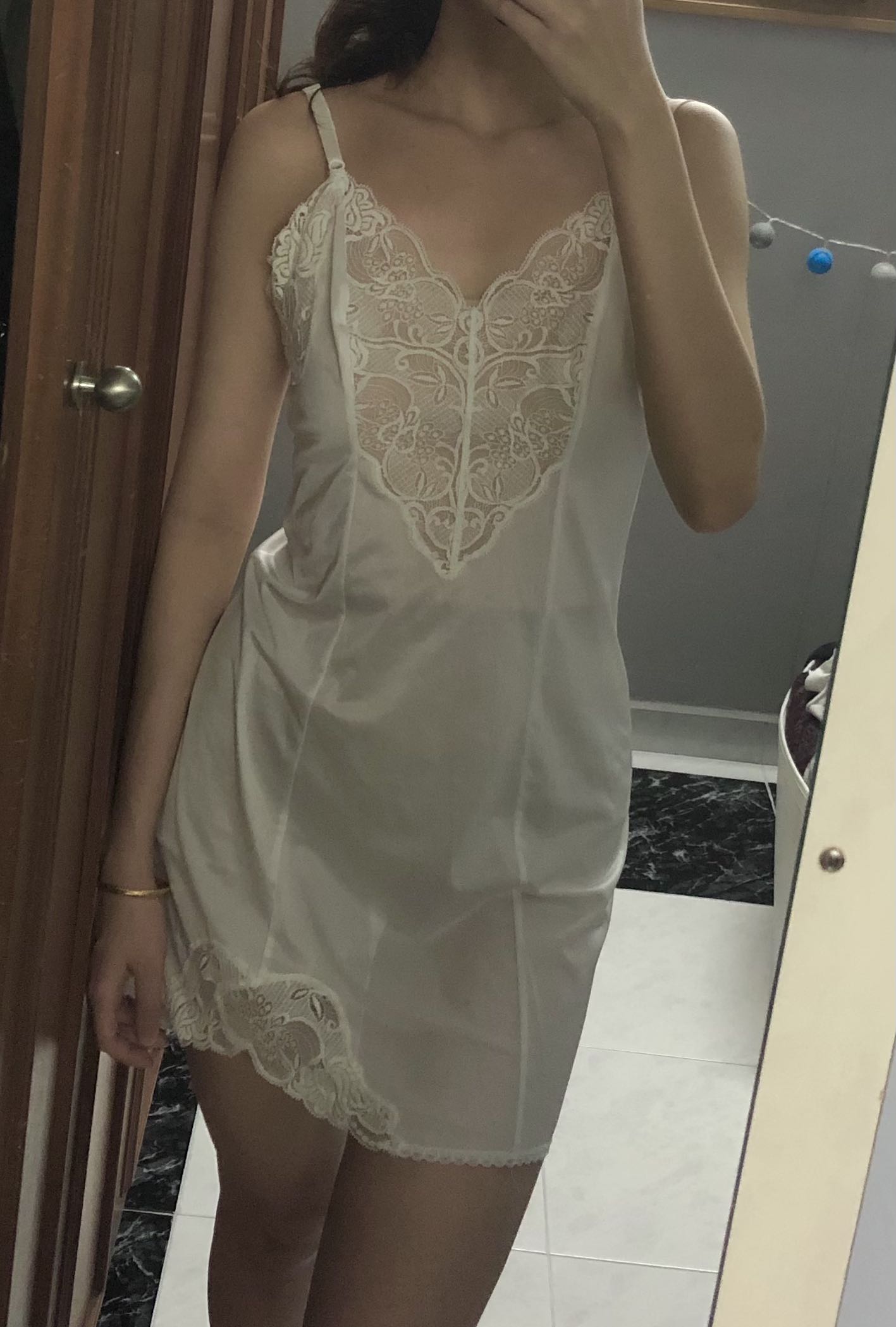 Floral white lace slip on dress lingerie