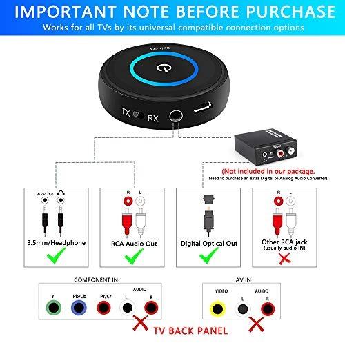 Dual Stream AUX Optical Wireless Adapter for Home Stereo Supports AptX Low Latency/HD Plug & Play Golvery Long Range Bluetooth 5.0 Transmitter Receiver for TV with Audio Pass-Thru Feature 
