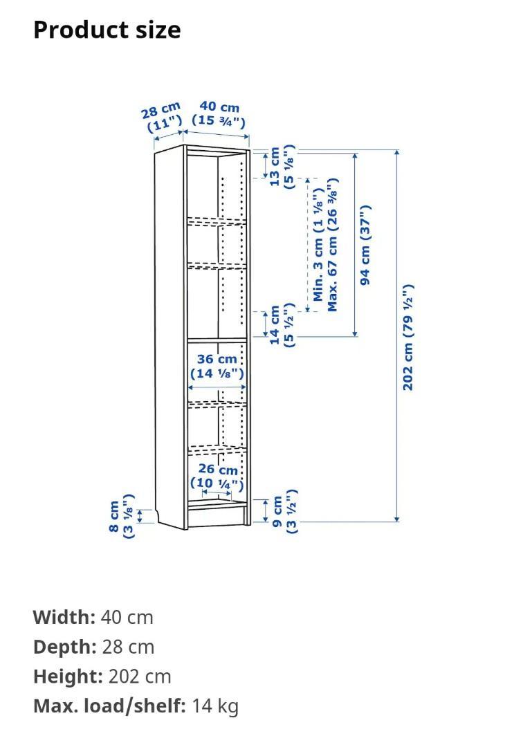 IKEA Billy Bookcase (40x28x202), Furniture & Home Living, Furniture