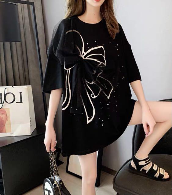 Korean oversized black ribbon 🎀 T-shirt 