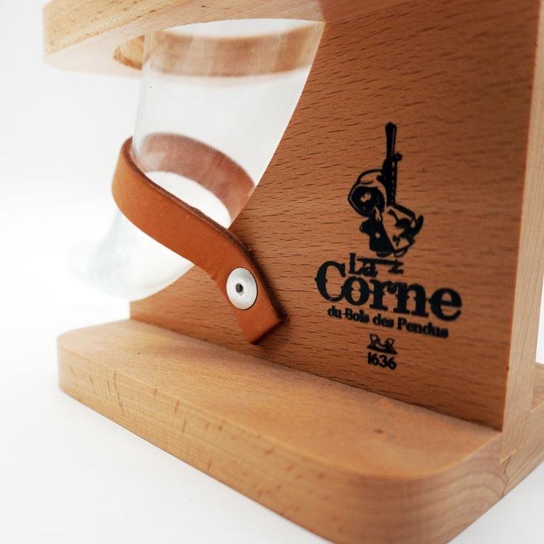 Original La Corne Belgian Horn Beer Glass with Wooden Base (330ml