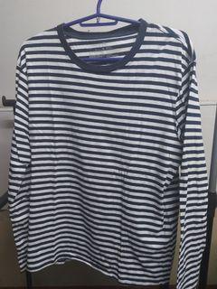 Muji White and Black(ish) Striped Long Sleeved Tee (Women's XXL)