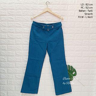 Real Pict Celana Bahan Semi Cutbray Biru Tosca Kerja Kuliah Kantor Belt Preloved Second Import Good Quality
