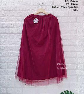 Real Pict NEW Rok Tutu Merah Maroon 2 layer