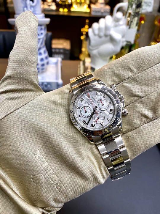 二手 rolex cosmograph daytona勞力士116509白金隕石面迪通拿 2008年全套11 5節 z字頭 稀少的隕石面 紅針 18k白金材質