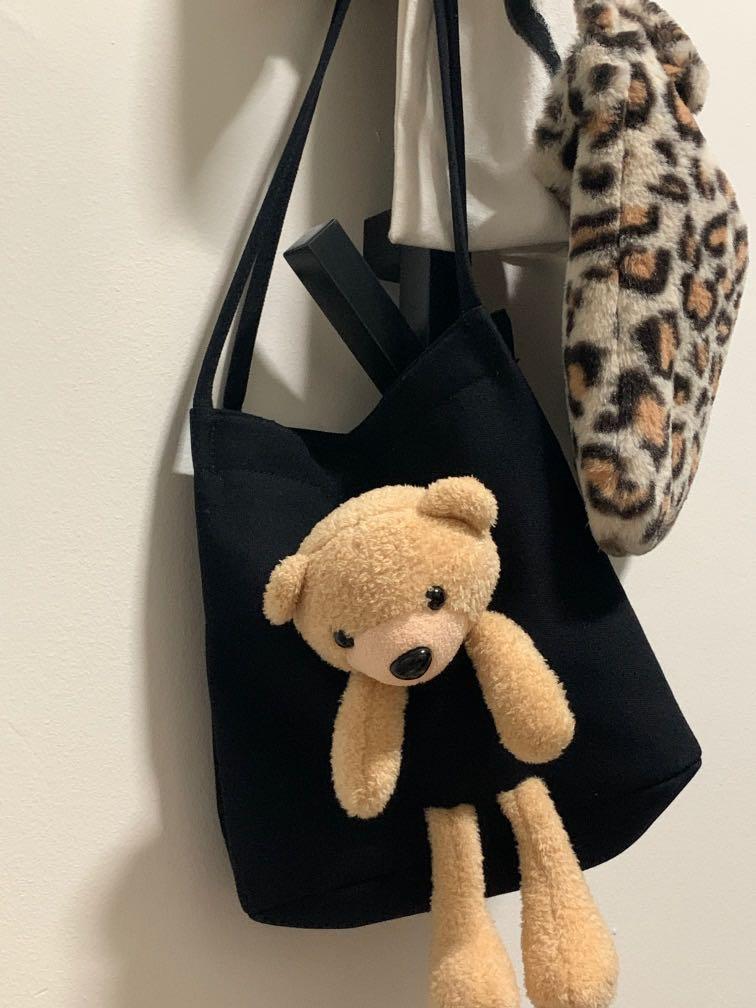 teddy bear black sling shoulder bag
