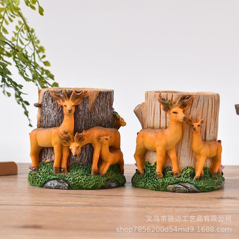樹脂工藝品樹脂筆桶擺件平安鹿筆筒創意桌面擺件動物養花花瓶 傢俬 家居 家居裝飾 家居裝飾 其他 Carousell