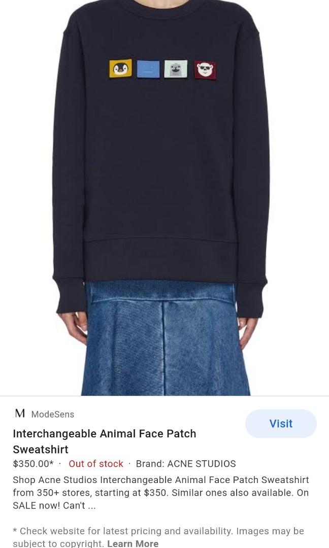THR2021 Animal Patch Sweatshirt dari Acne Studios, Fesyen Pria, Pakaian ,  Atasan di Carousell